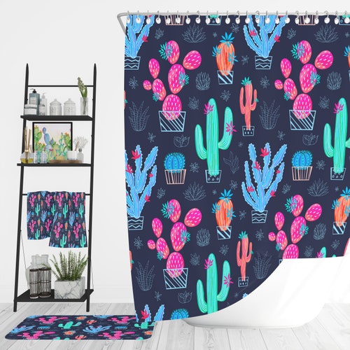 Cactus Shower Curtain Cactus Flower Shower Curtains Waterproof Etsy