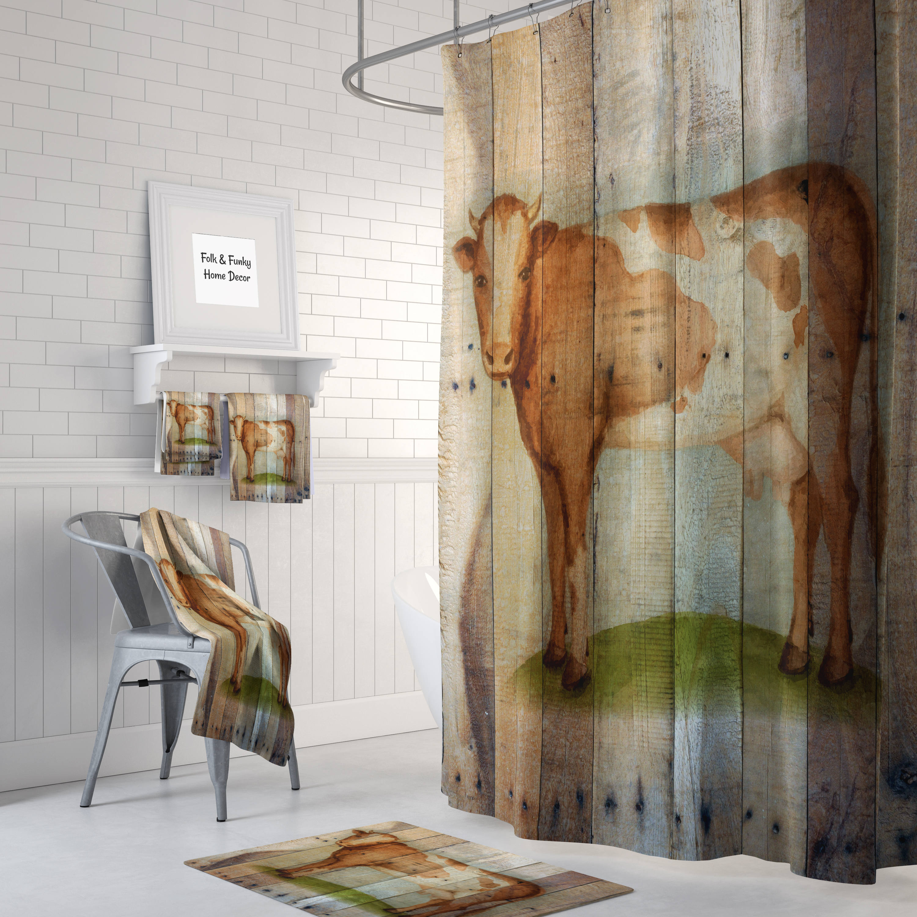 Rustic Country Cow Shower Curtain, Farmhouse Bathroom Decor