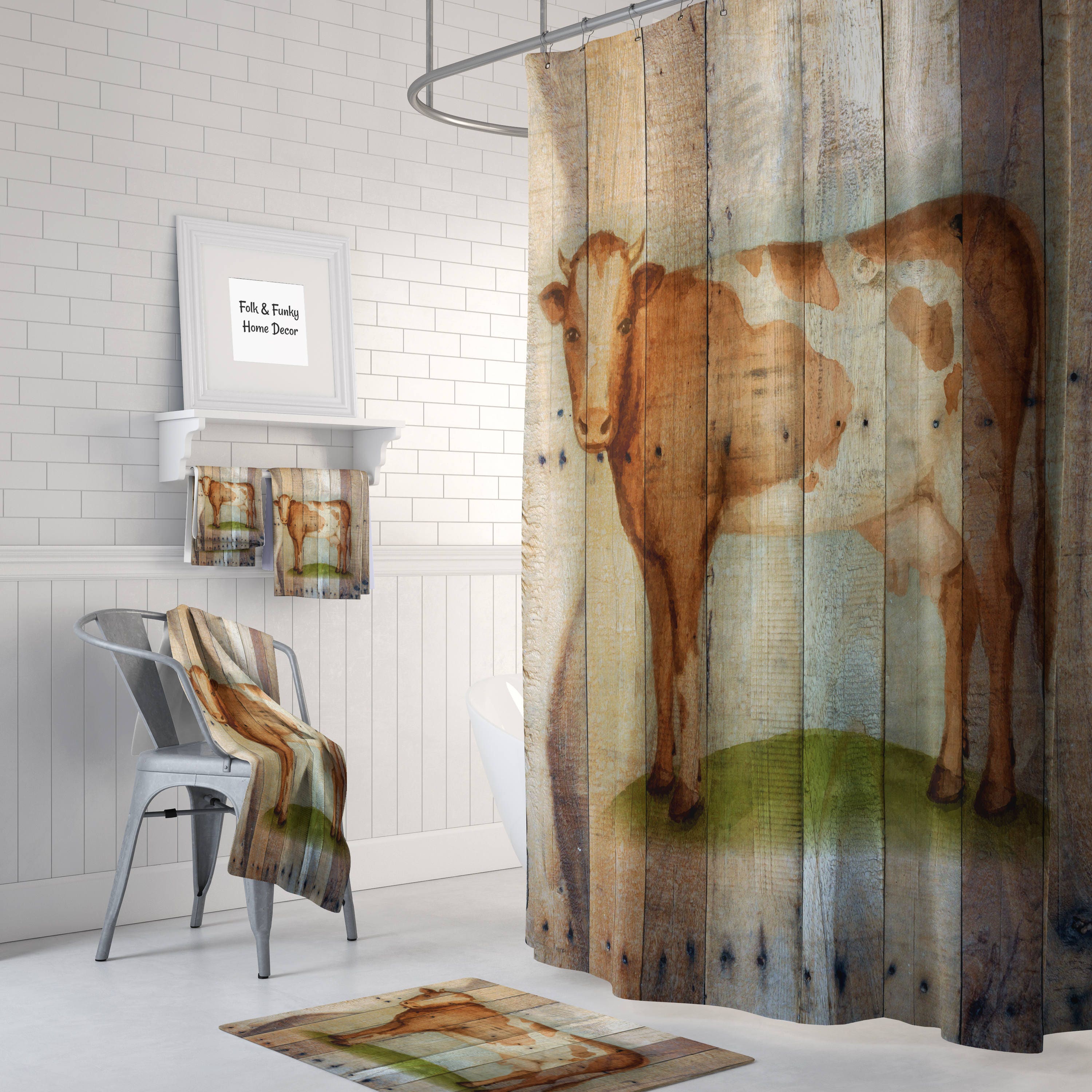 Rustic Country Cow Shower Curtain, Farmhouse Bathroom Decor