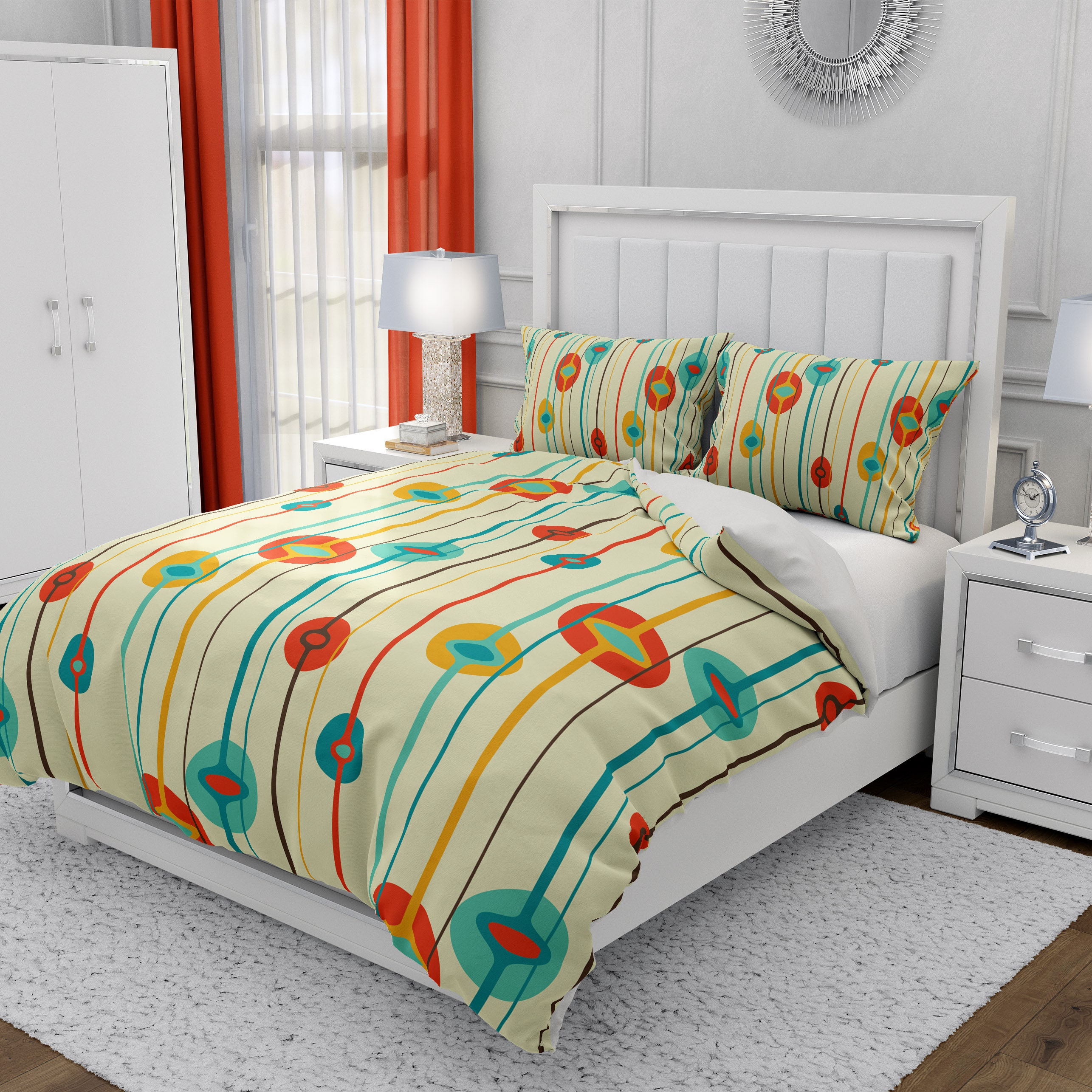 Retro Mid Century Modern Comforter Duvet Cover Pillow Shams Etsy