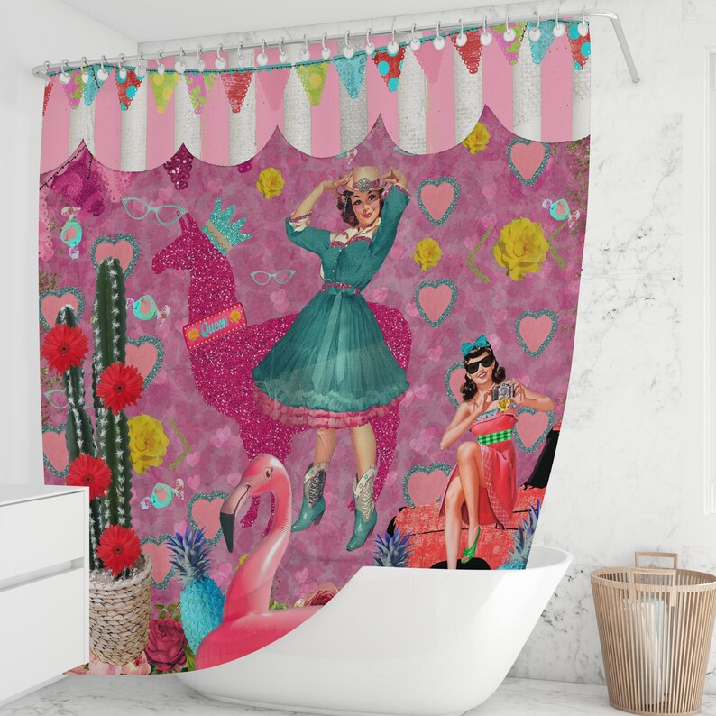 Pink Retro Theme Shower Curtain | Etsy