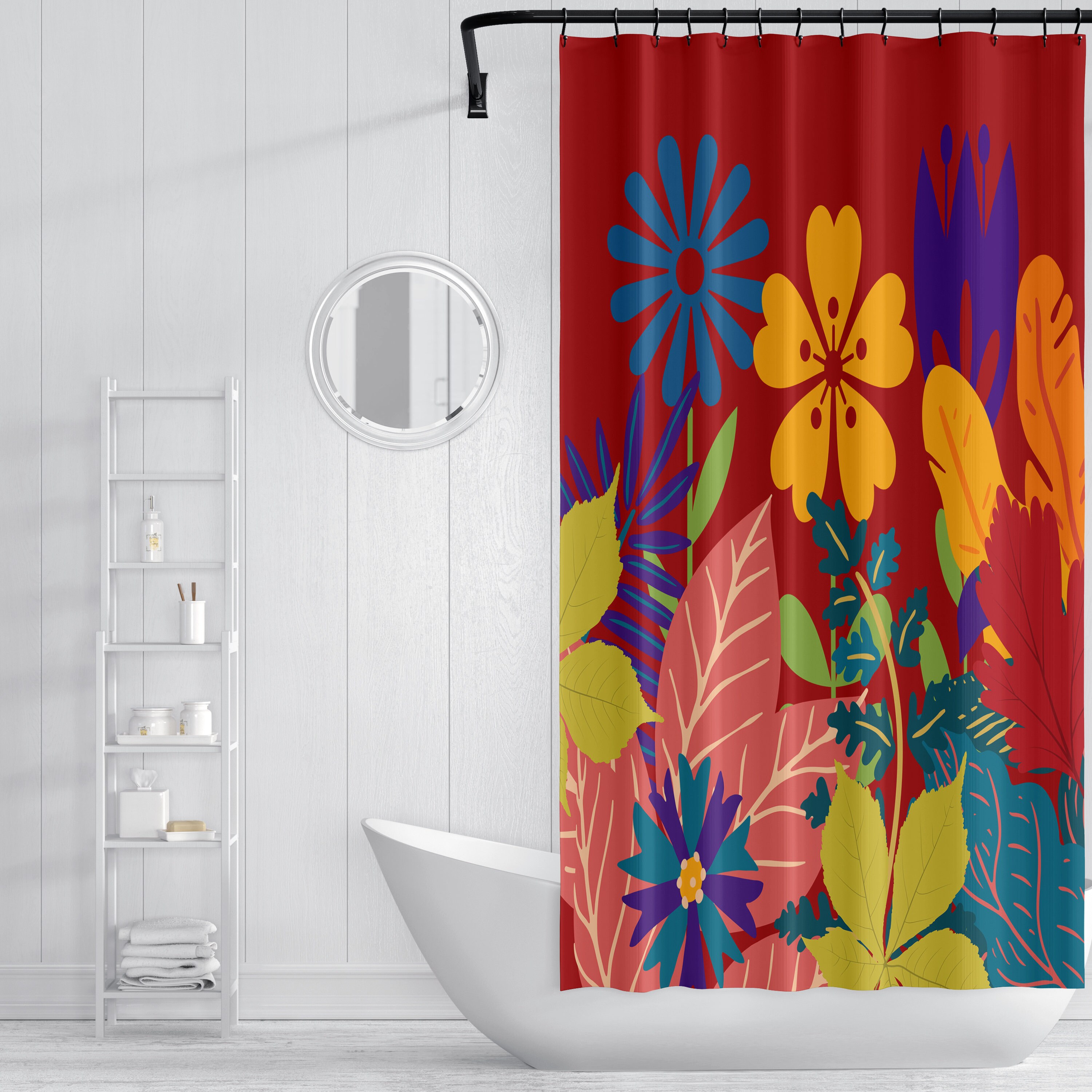 Red Floral Shower Curtain Bold Floral Maximalist Bathroom Etsy