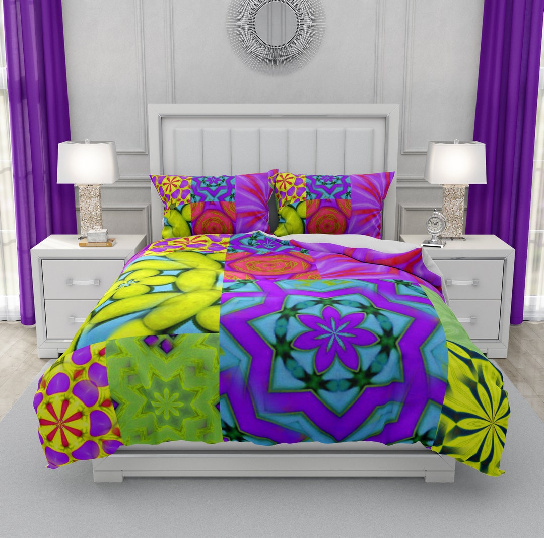 Bedding Set, Hippie Chic Boho Comforter, Faux Tie Dye Blocks Etsy