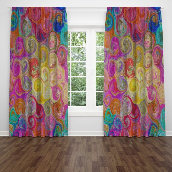 Abstract Window Curtains Colorful Curtain Panels Mixed Etsy