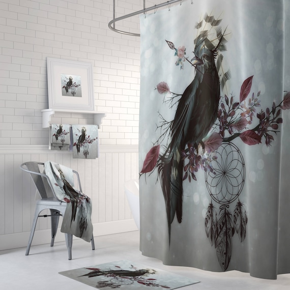 Raven Crow Dream Catcher Shower Curtain Boho Chic Bath Etsy