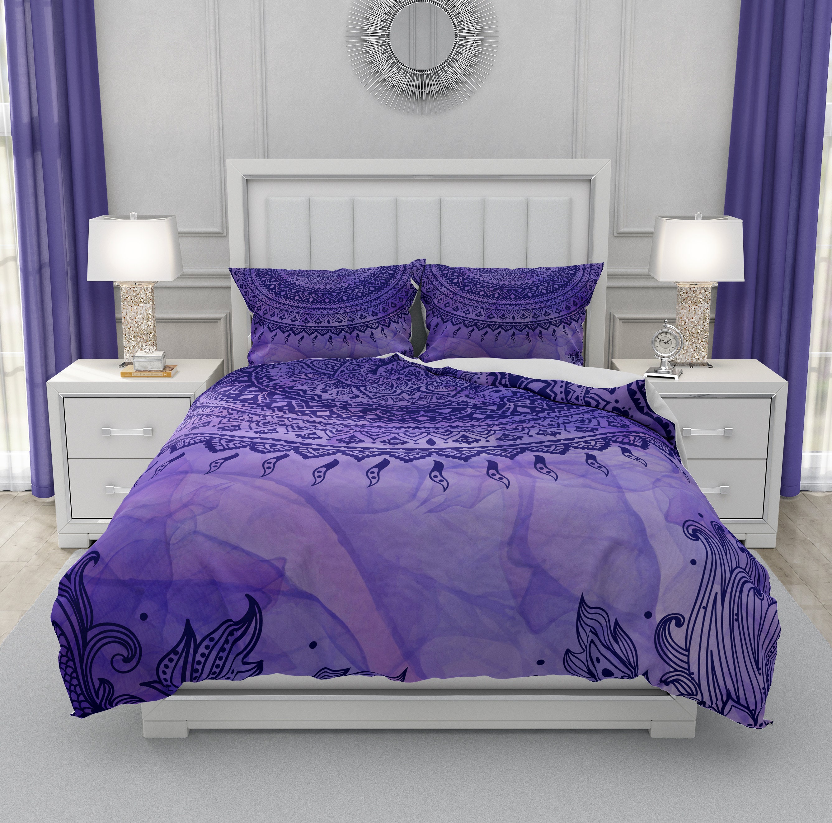 Purple Mandala Bohemian Bedding Set Comforter or Duvet Cover Etsy 日本