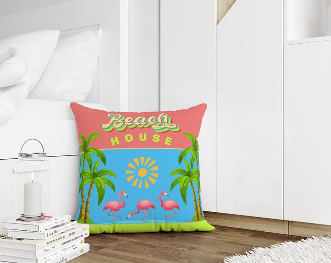 Flamingo Beach Theme Throw Pillow