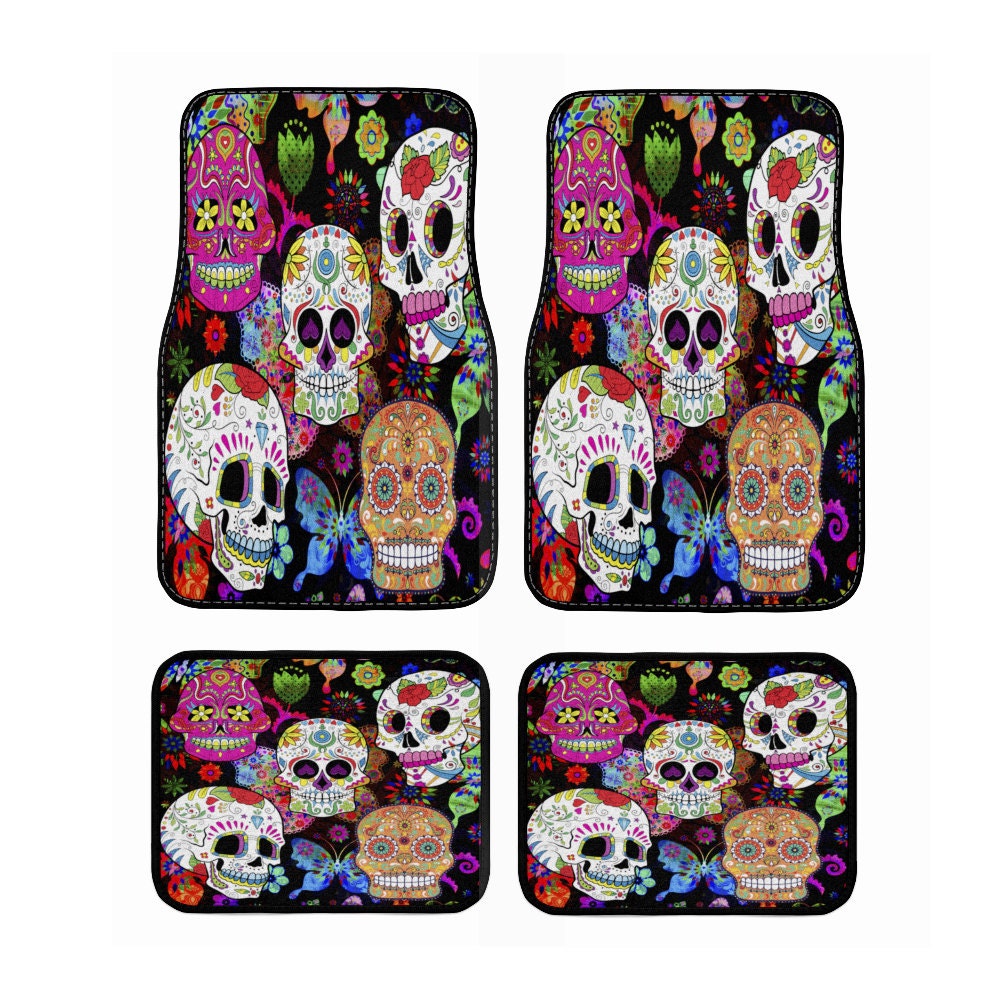 Skull Car Floor Mats Full Set Sugar Skulls Day Of The