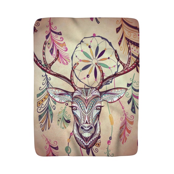 Boho Decor Deer Sherpa Fleece Blanket Etsy