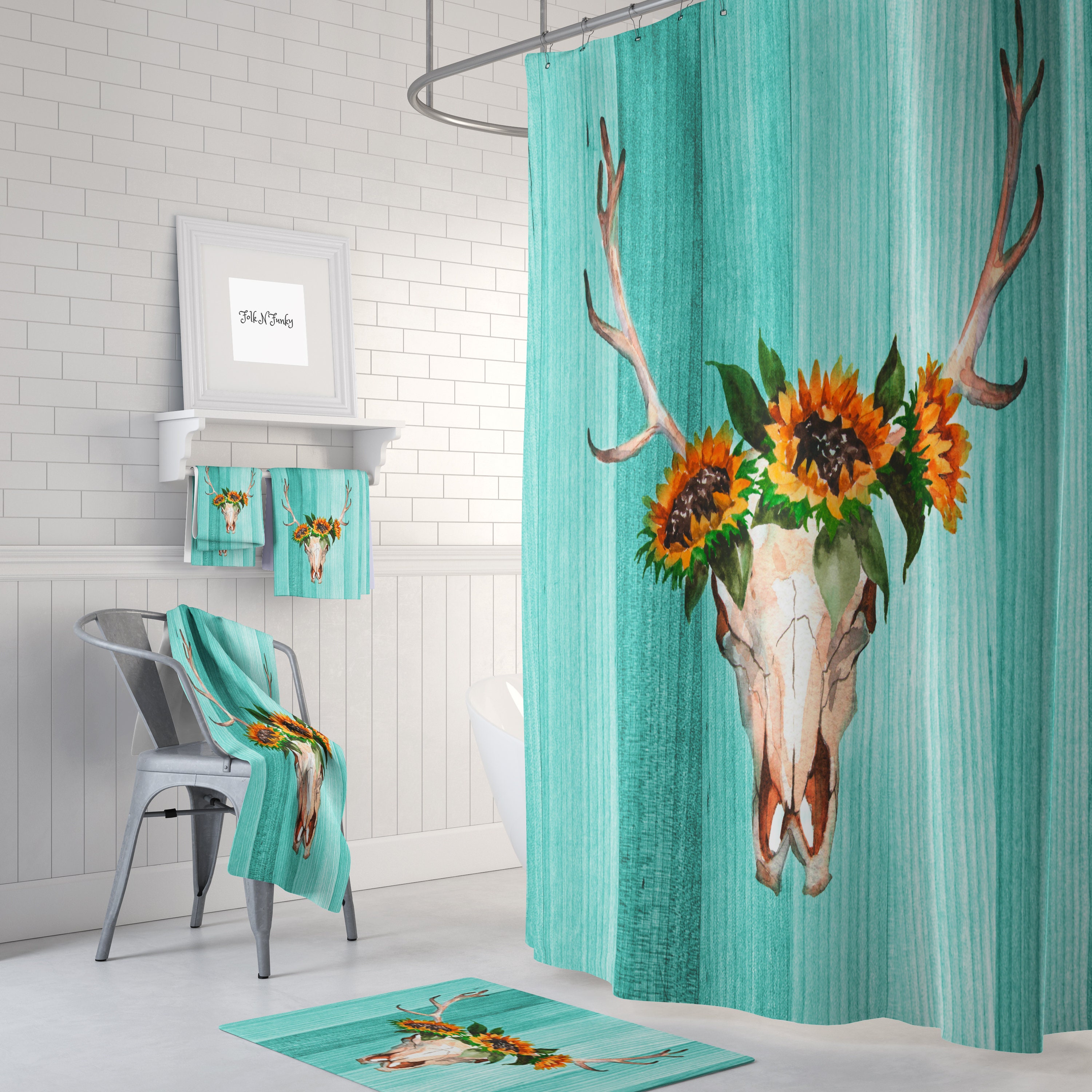 Turquoise shower curtain deals