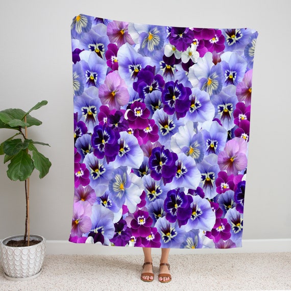 Purple Pansy Floral Blanket Etsy
