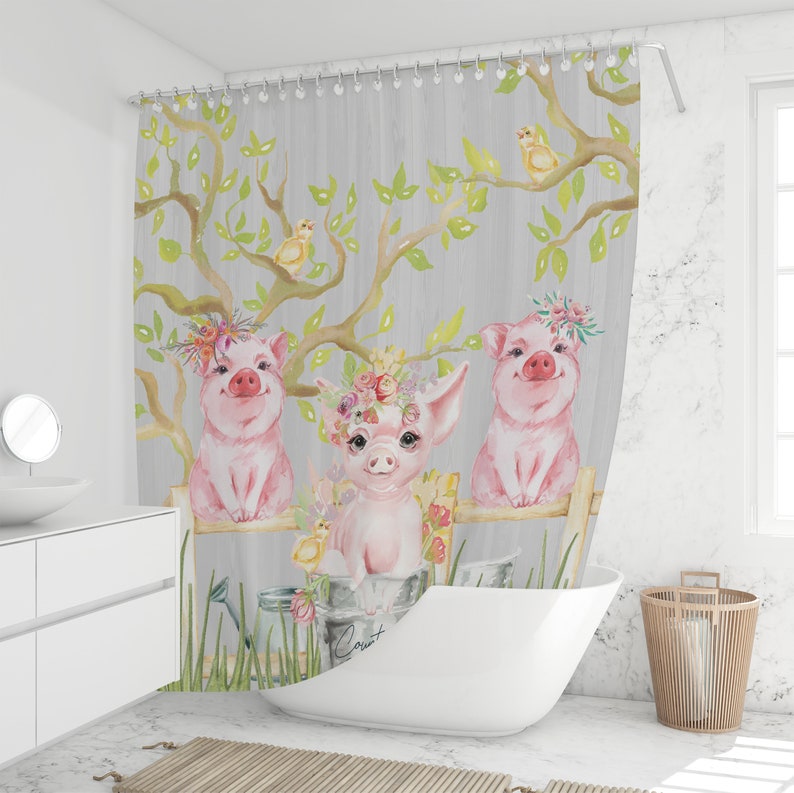 Little Pigs Shower Curtain Country Chic Bathroom Decor Etsy