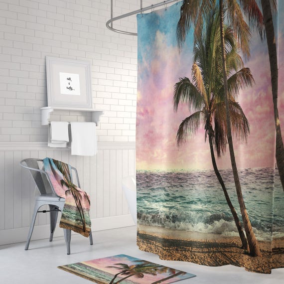 Tropical Beach Shower Curtain Beach Theme Bathroom Decor Etsy