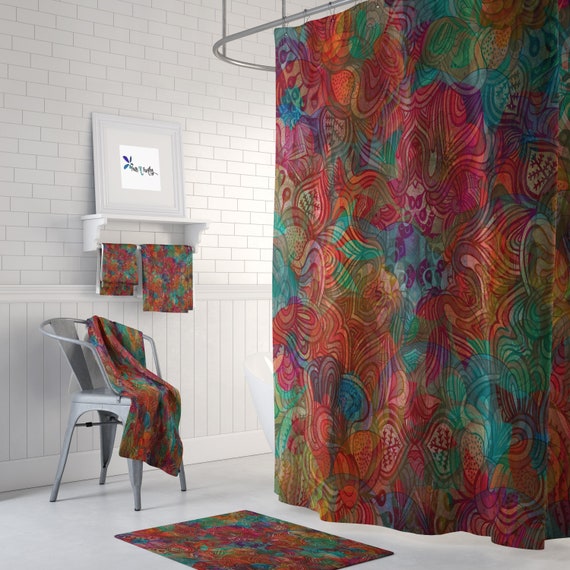 Boho Shower Curtain Optional Bath Bath Towels Mat Bathroom Set gypsys Garden Etsy Ireland