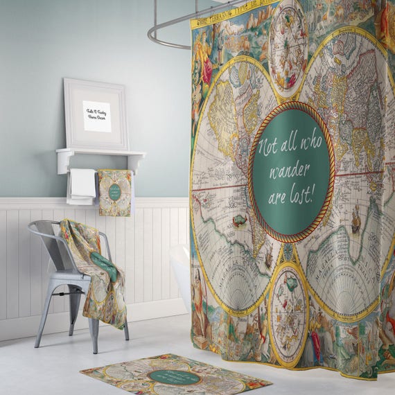 World Map Shower Curtain Historical Colorful Vintage Not