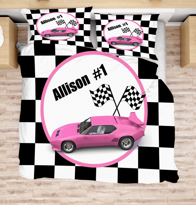 Personalized Bedding Pink Race Car Comforter Etsy