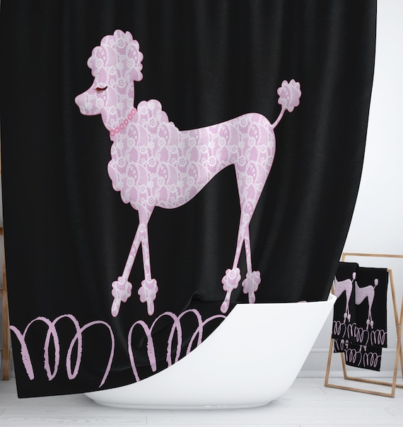 Retro Pink Poodle Shower Curtain Bath Mat Towels Etsy