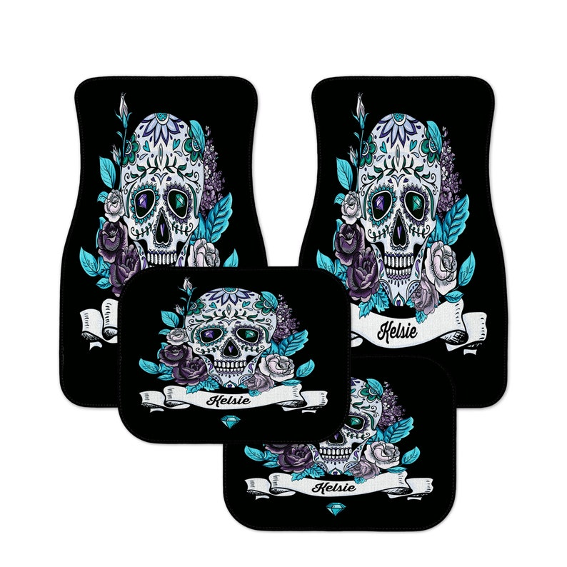 Personalized Sugar Skull Car Mats , Custom Auto Mats All 4 Mats