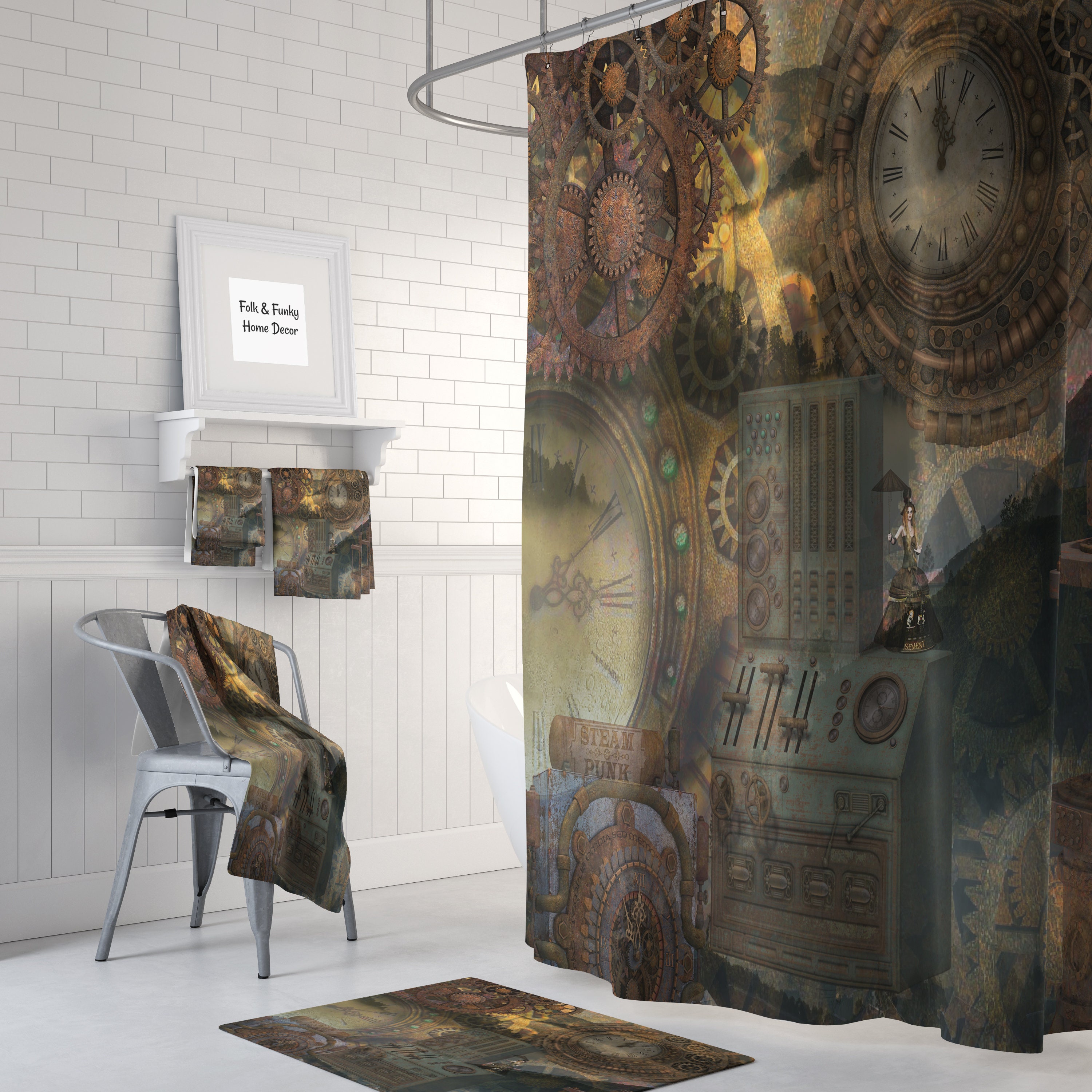 Steampunk Shower Curtain Industrial Bathroom Decor Etsy Steampunk Shower Curtain Industrial Bathroom Decor Etsy