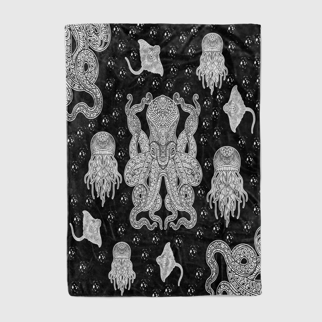 Black and White Octopus Blanket Etsy