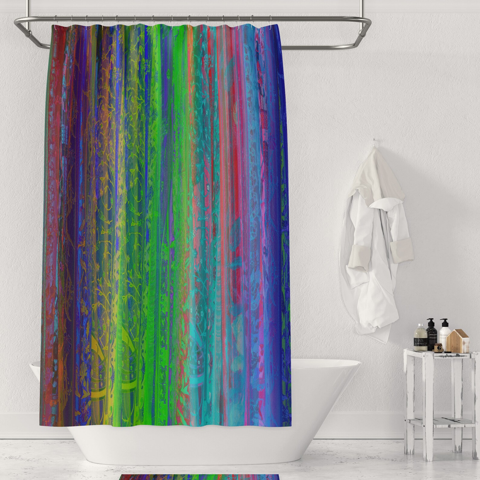 Eclectic Rainbow Shower Curtain Boho Bathroom Decor Etsy