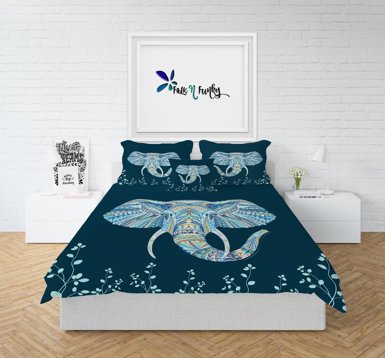 Teal Boho Elephant Comforter Or Duvet Cover Set Twin Full Image 0