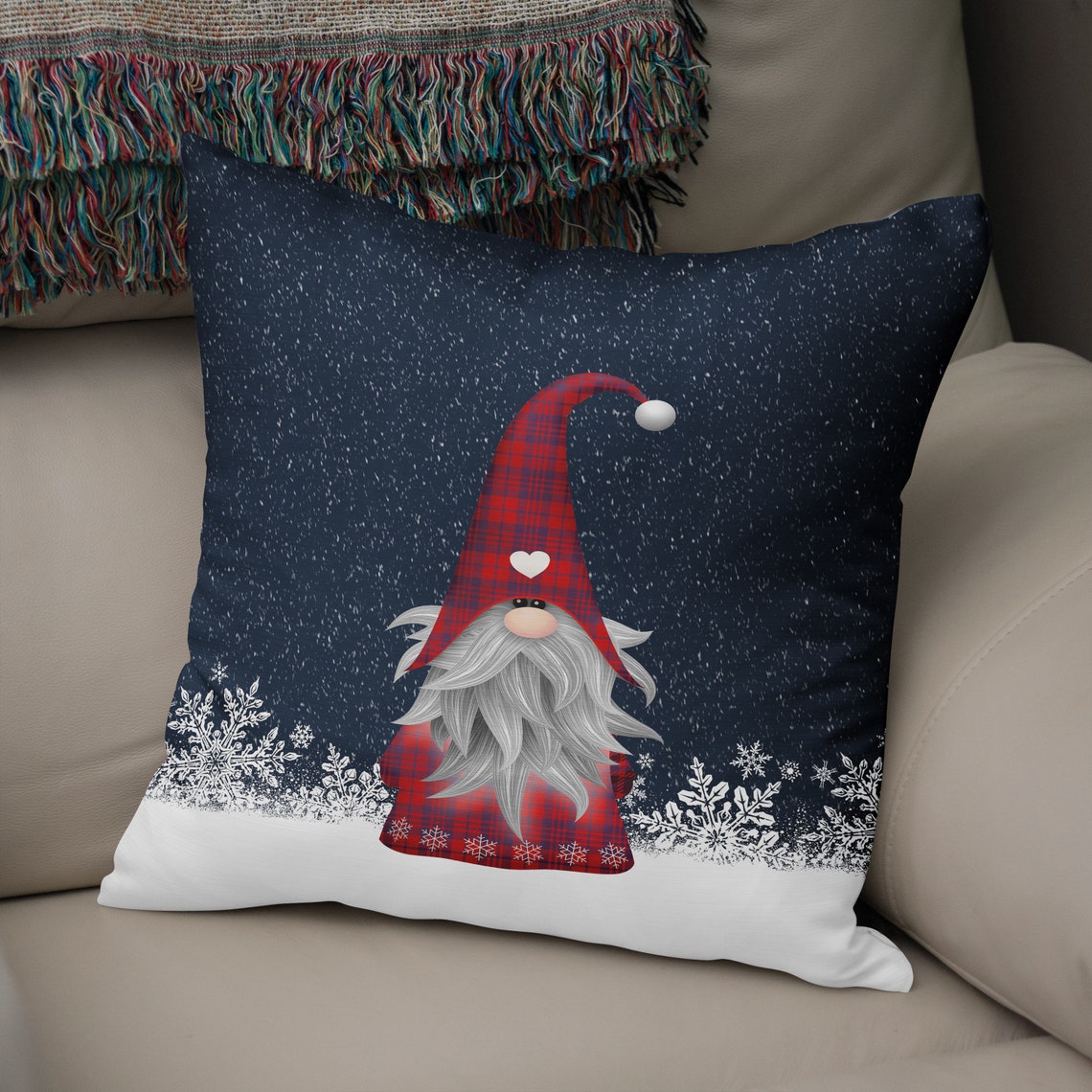 Christmas Gnome Throw Pillow Etsy