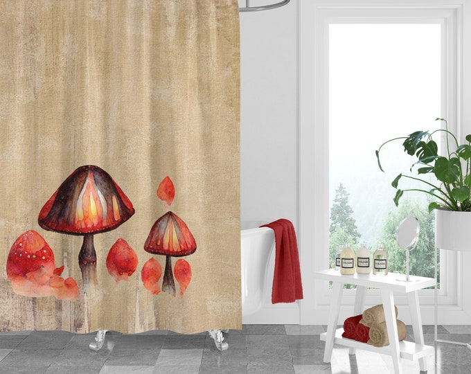 Mushroom Nature Shower Curtain Optional Towels and Mat
