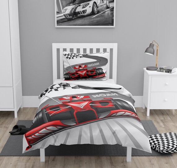 Personalized Race Car Comforter Duvet, Twin Size Race Car Bedding