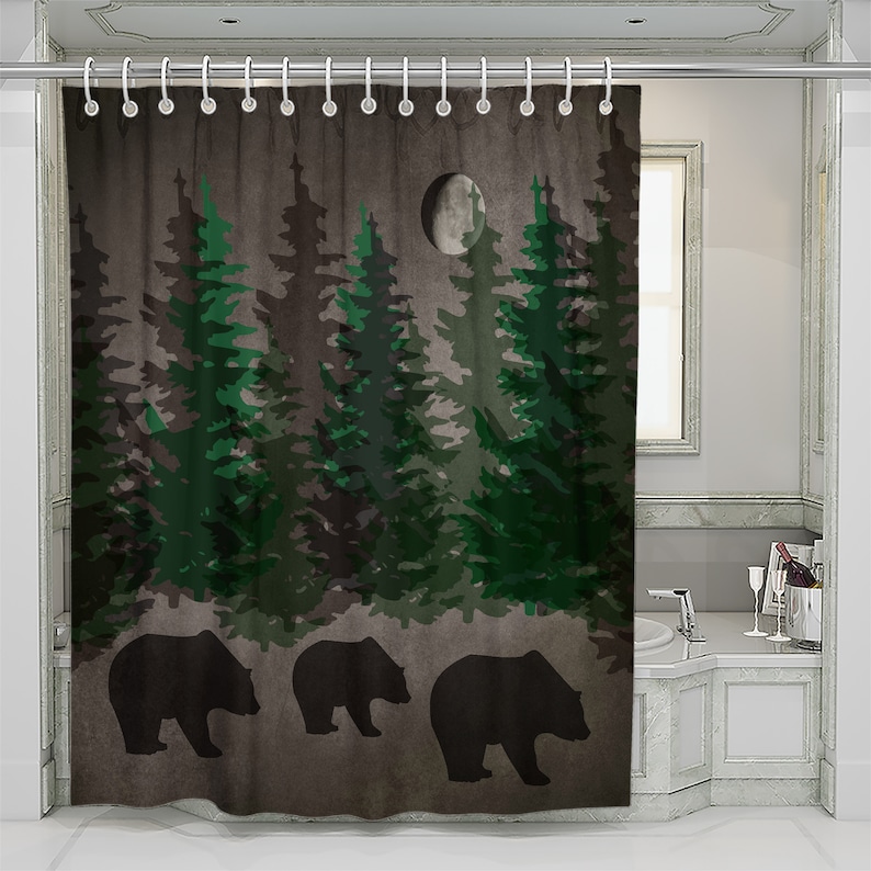 Rustic Woodland Bears Shower Curtain Optional Towel and Bath Etsy