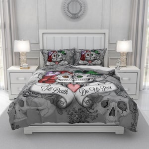 Bedding, Sugar Skull Comforter Set or Duvet Cover "Till Death Do Us Part"