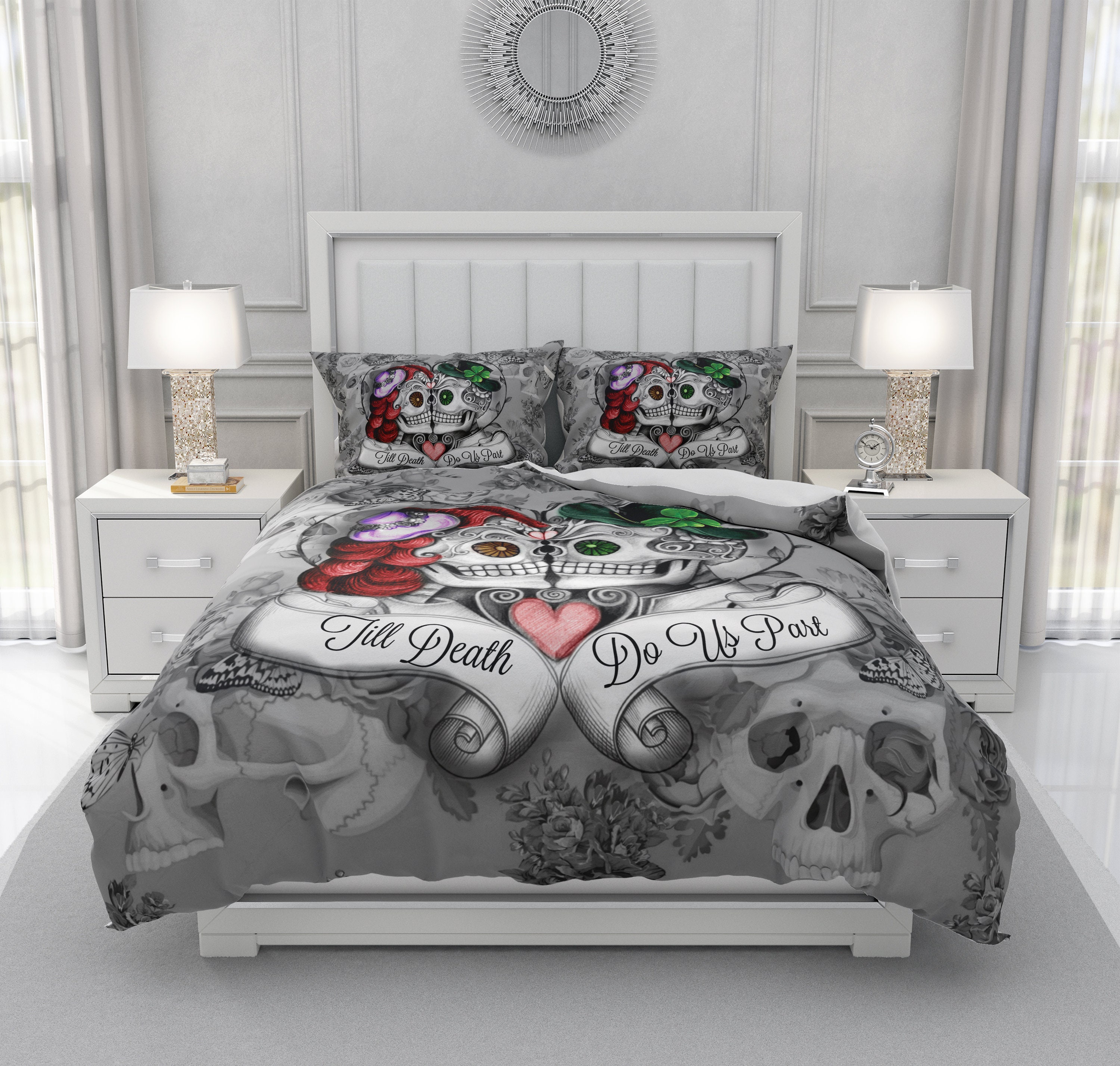 Bedding Sugar Skull Comforter Set Or Duvet Cover Till Death Do Us