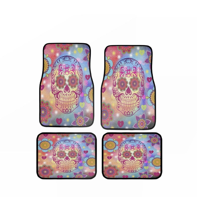 Skull Car Floor Mats Sugar Skulls Hyper Color Retro Flower Etsy