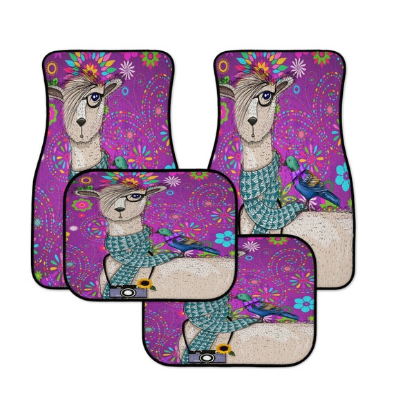 Purple Llama Car Mats Funky Boho Floral 