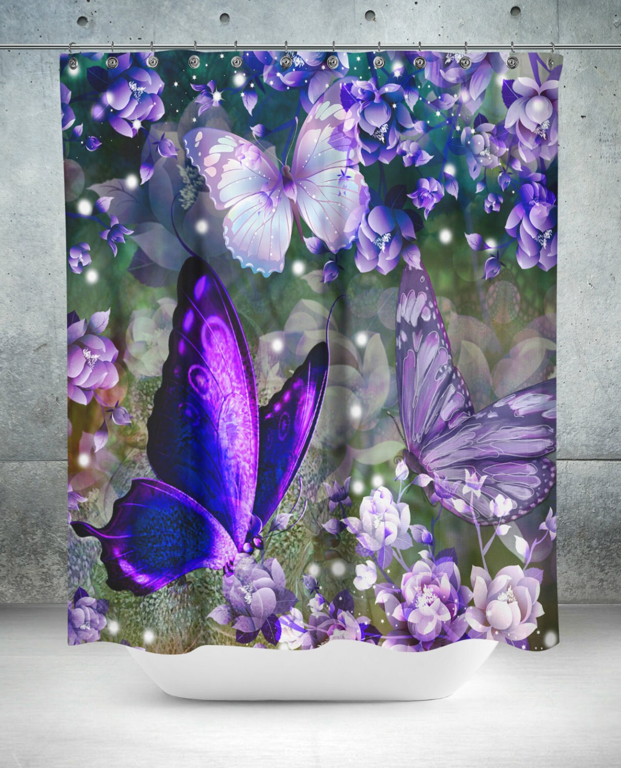 Butterfly Shower Curtain Purple Lavender Floral Etsy