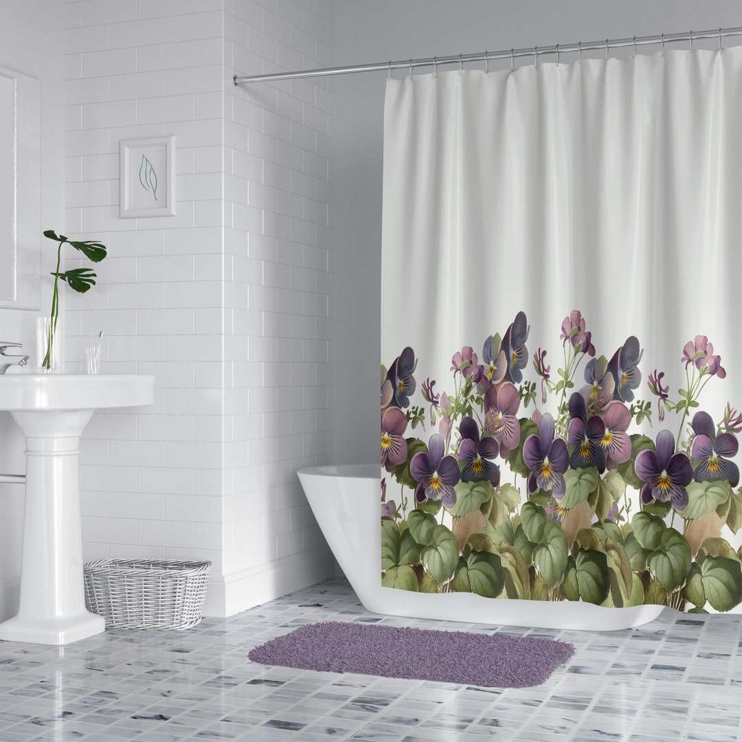 Pansy Floral Shower Curtain With Set Options Etsy