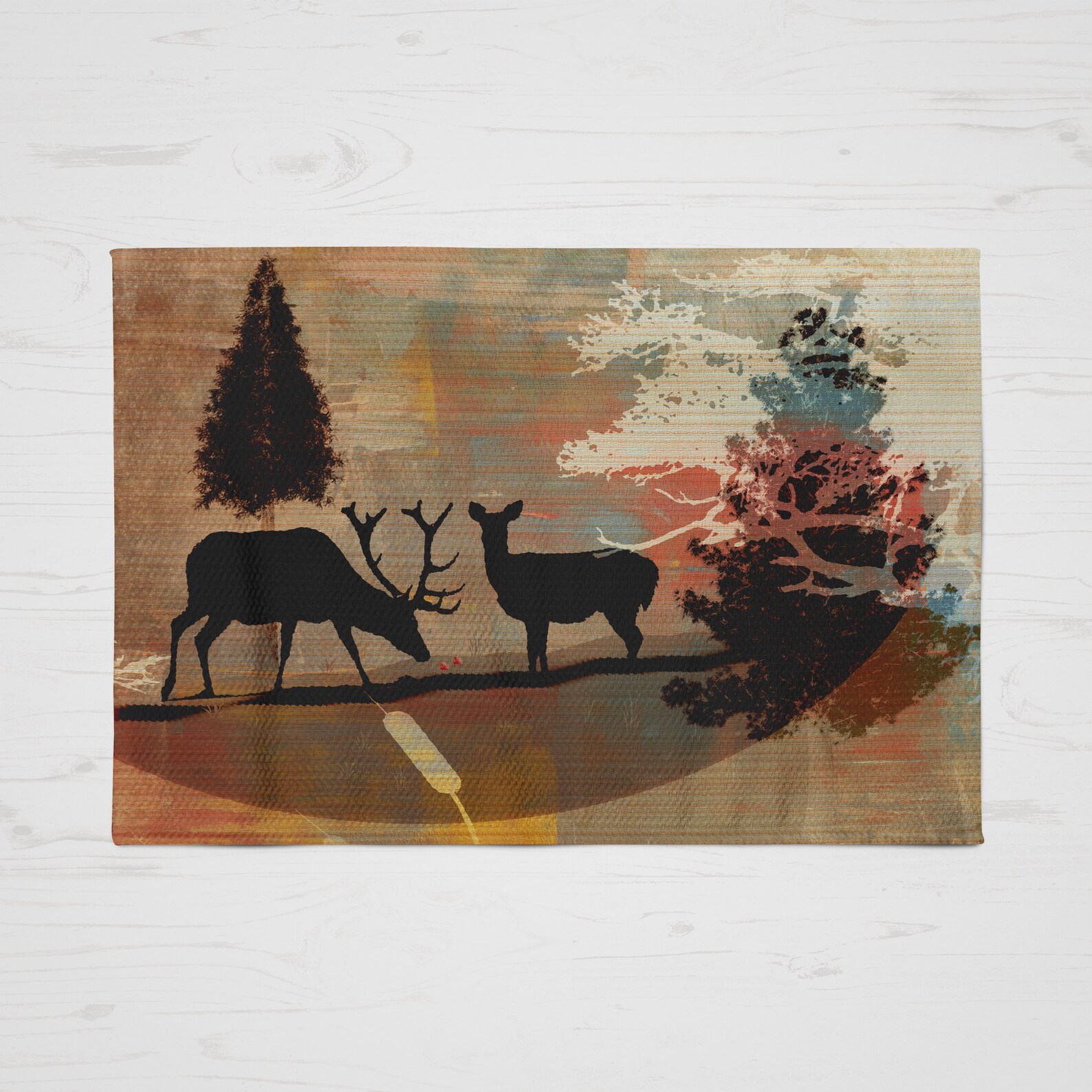 Brown Rustic Deer Rug Woodland Area Rug Woodland Throw Rug Etsy