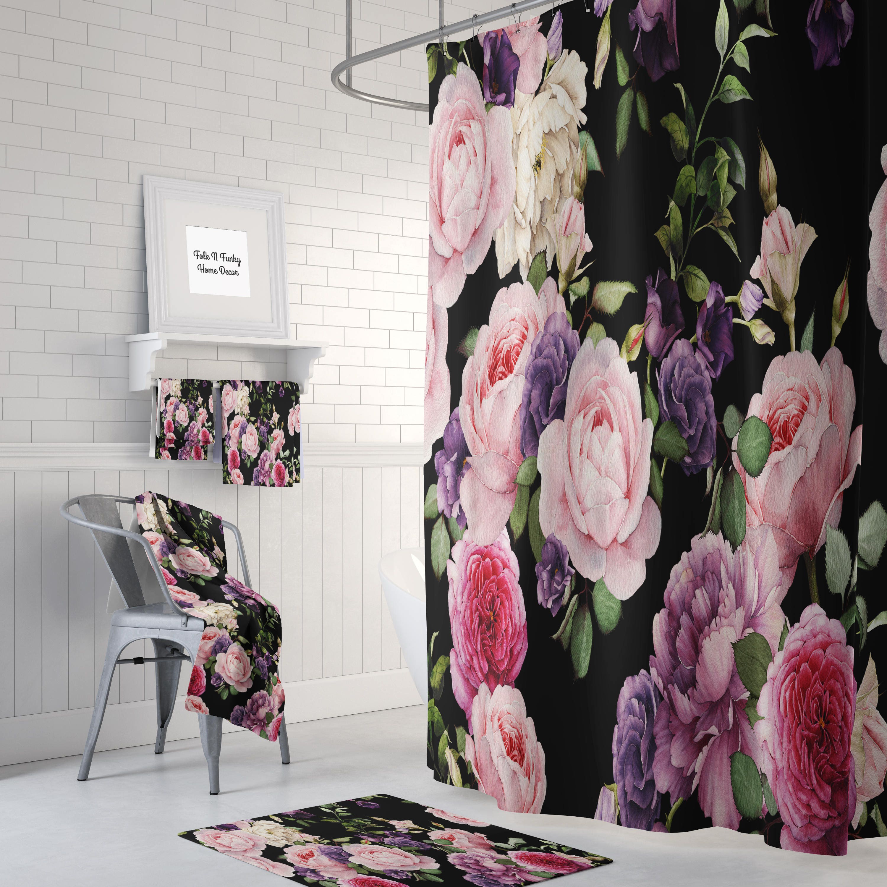 Romantic Roses Shower Curtain Optional Bath, Bath Towels