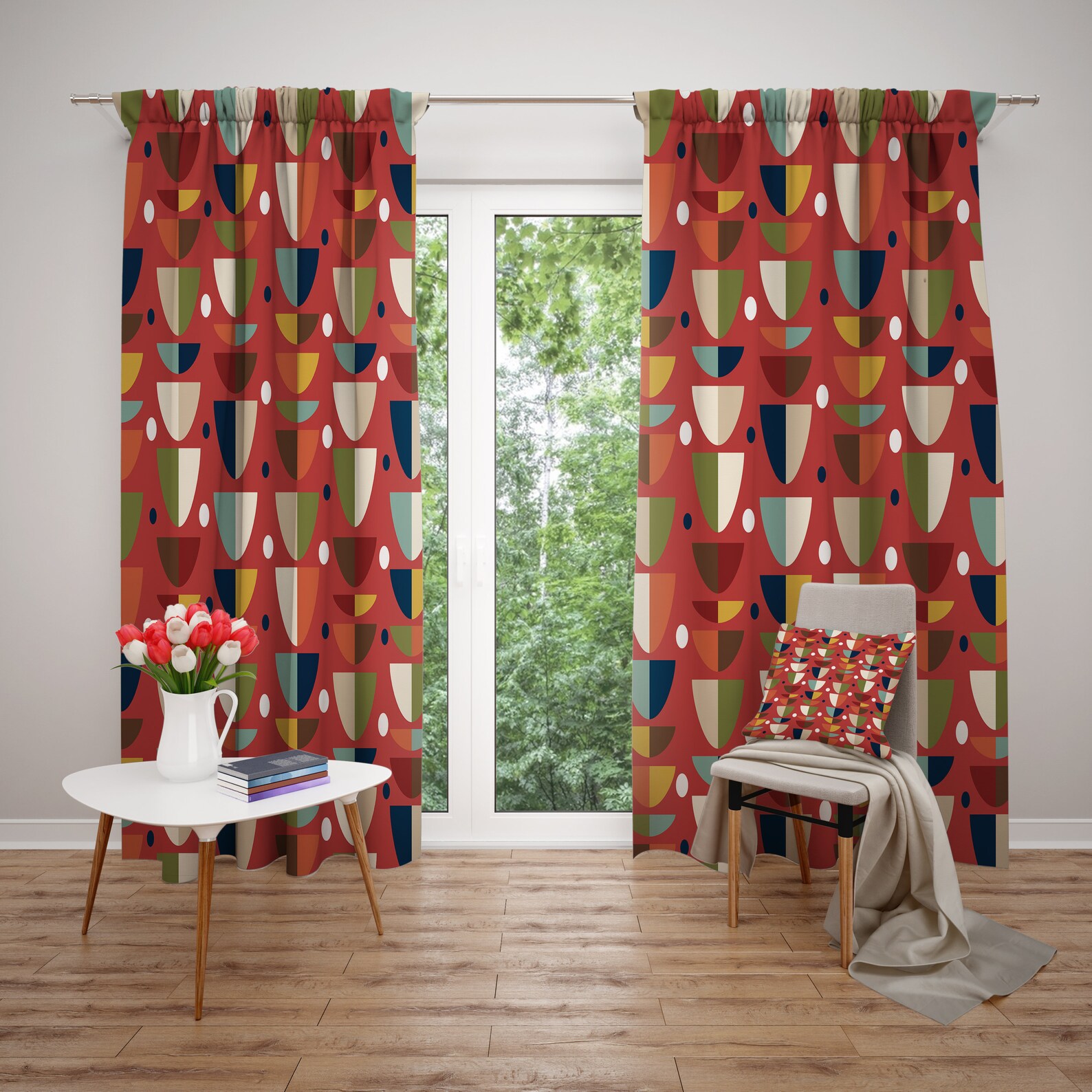 Retro Modern Window Curtains Etsy