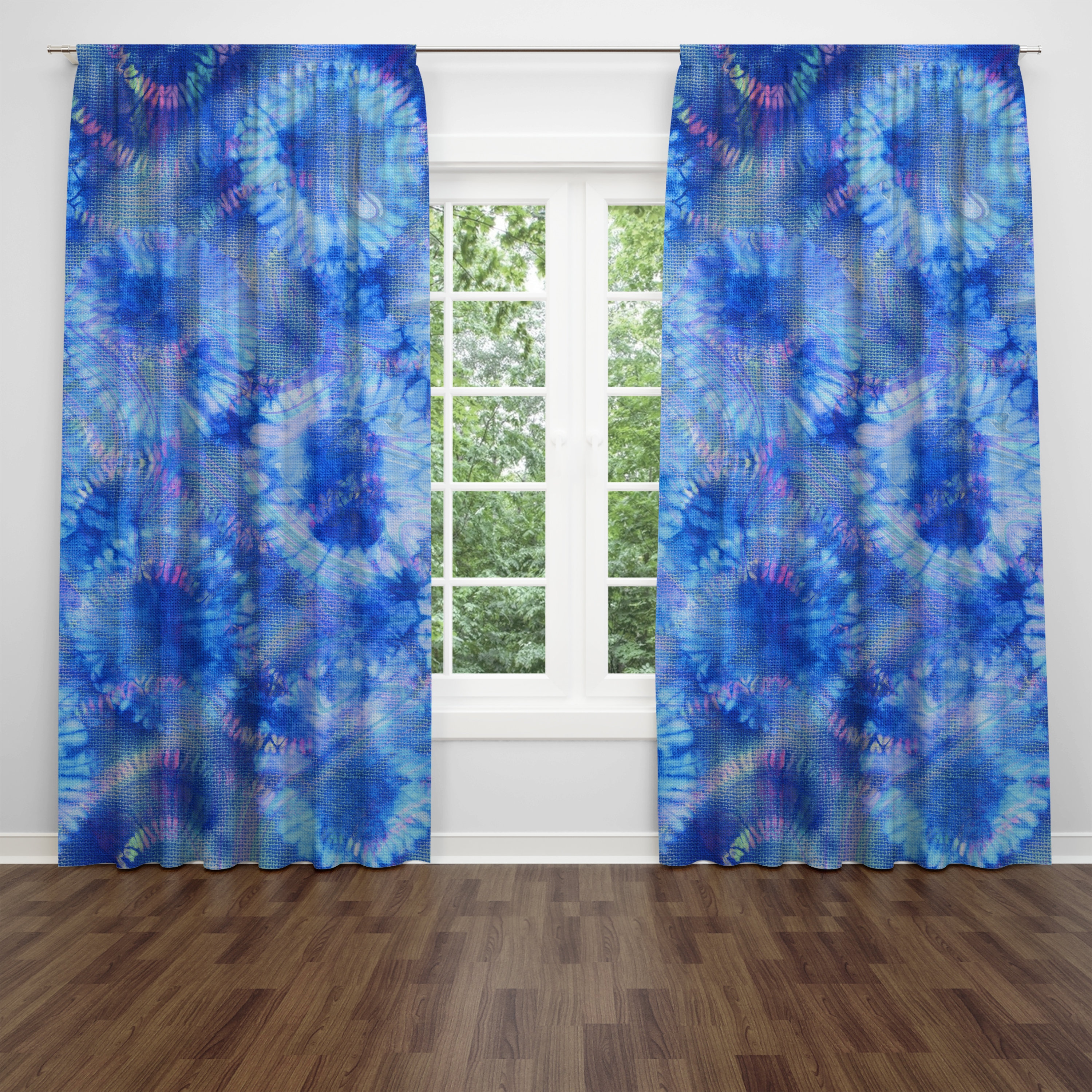 Tie Dye Window Curtains Blue Curtain Panels Etsy