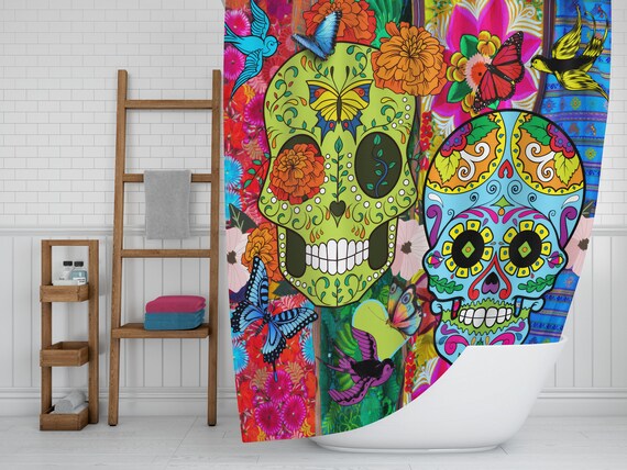 Shower Curtain, Sugar Skull Shower Curtain, Color Crazy Shower