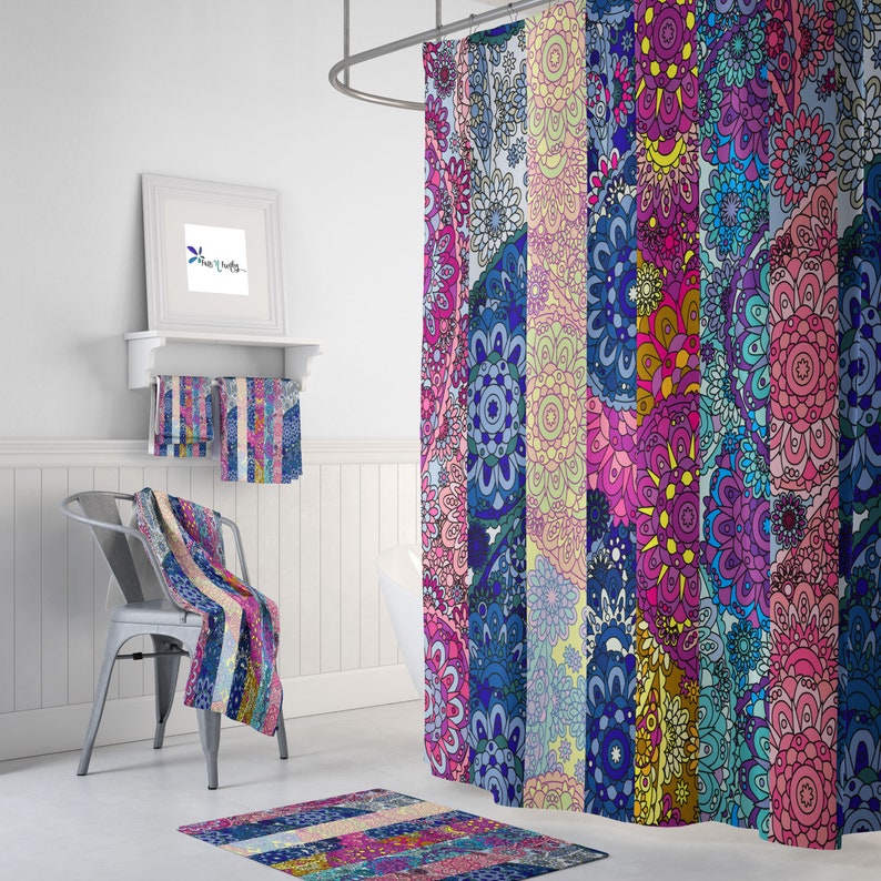 Boho Paisley Shower Curtain Add on Towels Bath Mat Options Etsy