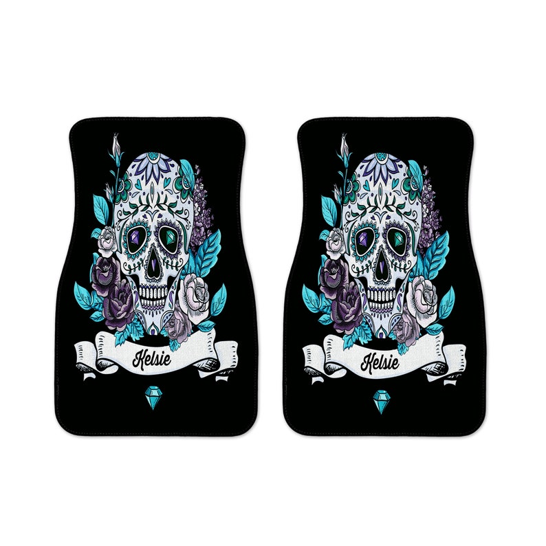 Personalized Sugar Skull Car Mats , Custom Auto Mats 2 Front Mats