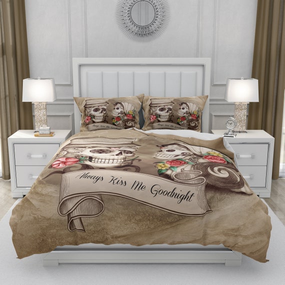 Beige Skull Comforter Or Duvet Cover With Pillow Shams Brown Etsy