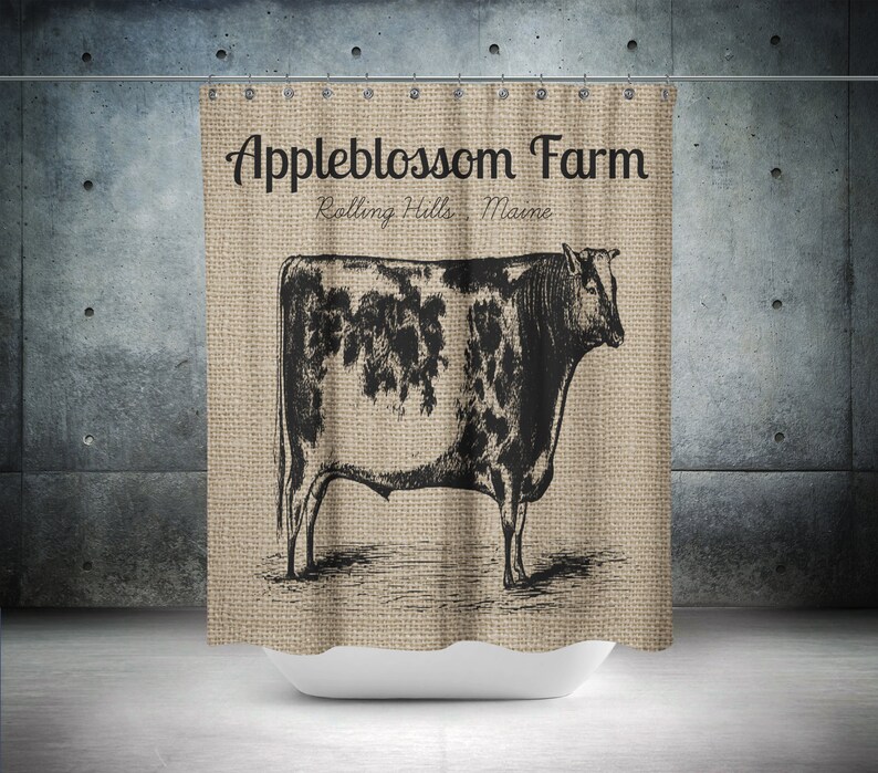 Shower Curtain Personalized Farm Primitive Cow Farmhouse Etsy