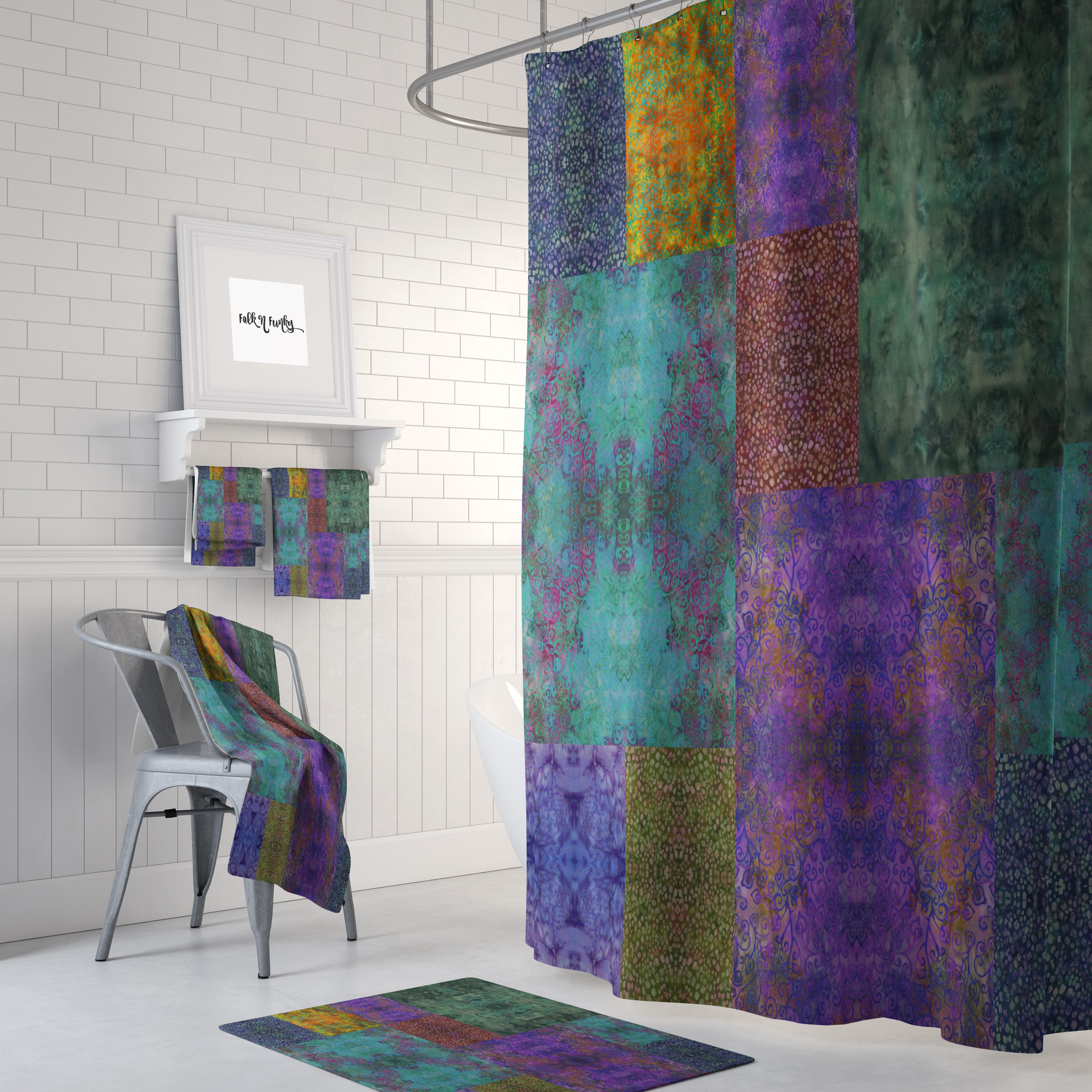 Boho Shower Curtain Optional Bath Mat Bathroom Set Gypsy Batik Etsy