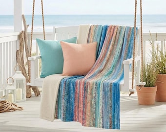 Beach Gypsy Sherpa Fleece Blanket Coastal Boho Throw Nautical Decor Soft Cozy Bedding Ocean Style Decor