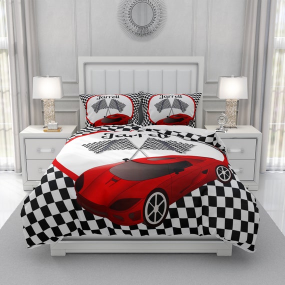 Personalized Bedding Set Race Car Checkered Flag Comforter Etsy