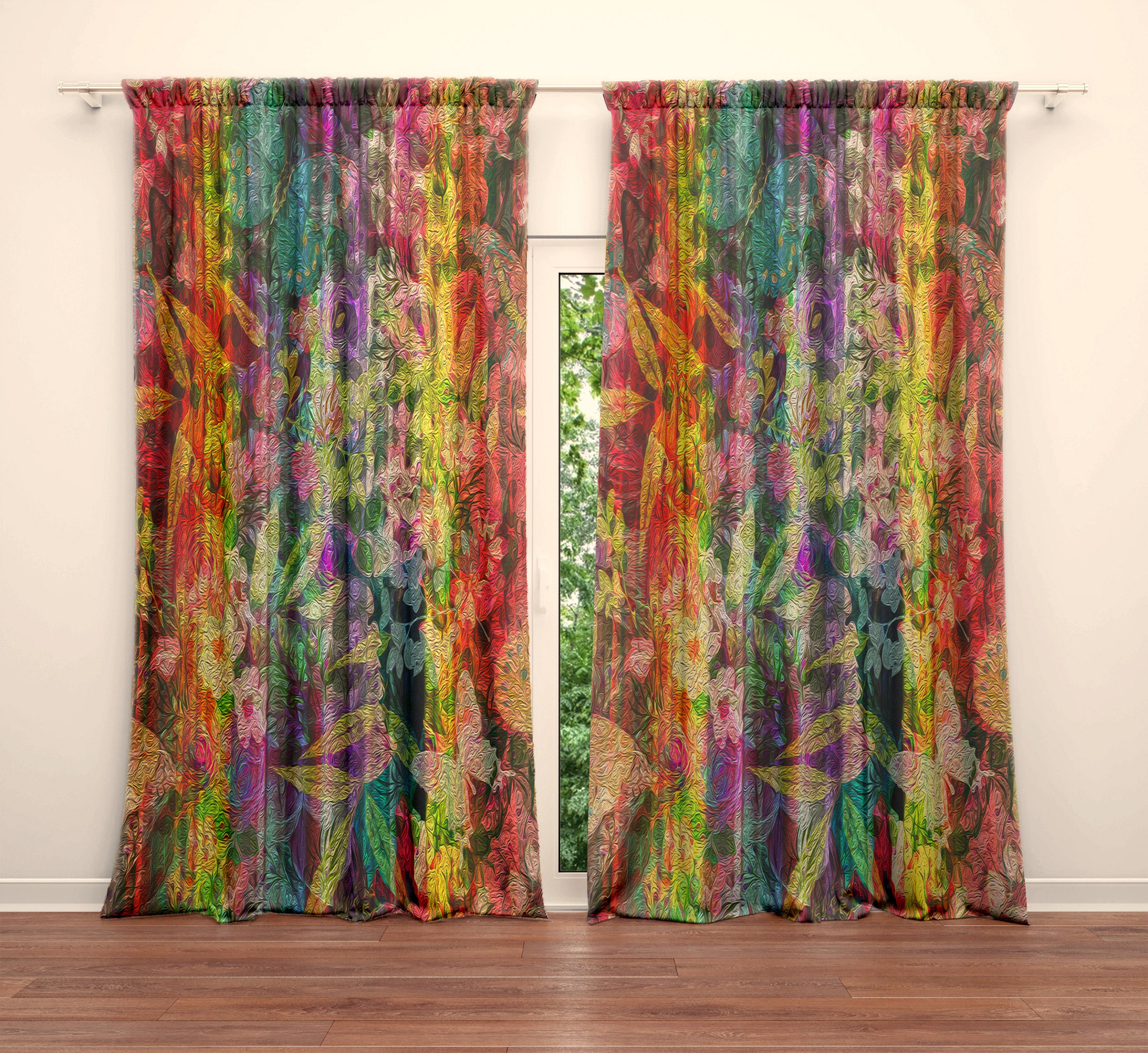 Boho Chic Window Curtains Gypsy Garden Abstract Etsy