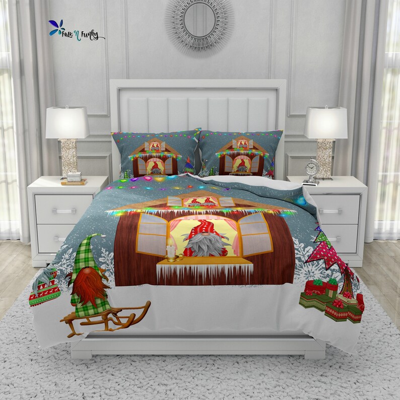 Gnome Christmas Bedding Set Duvet Cover or Comforter Etsy
